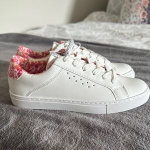 Jcrew White Sneakers with Pink Floral Accents
